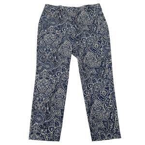 Charter Club Blue White Paisley Printed Classic Fit Pants 10 Petite